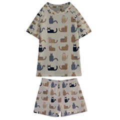 Cat Pattern Texture Animal Kids  Swim T-shirt And Shorts Set