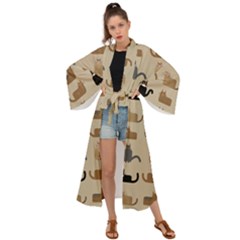 Cat Pattern Texture Animal Maxi Kimono