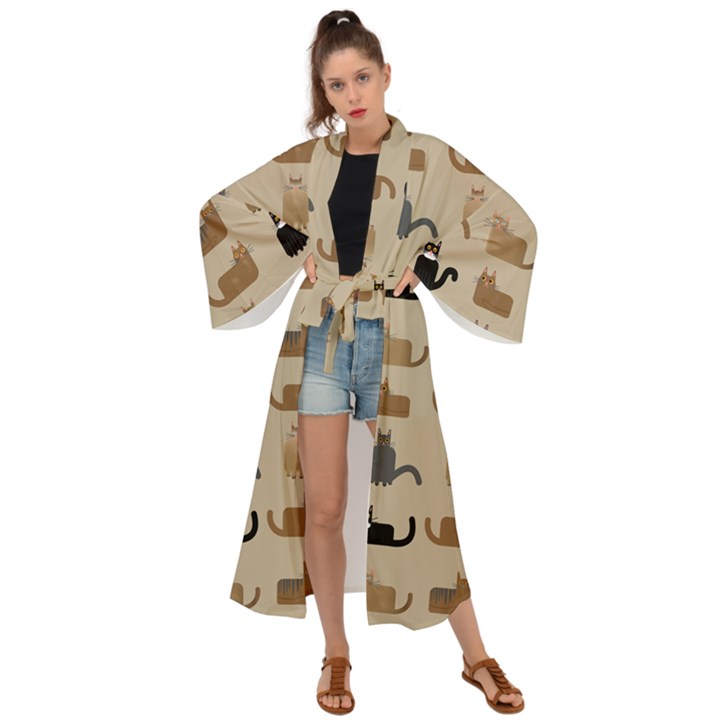 Cat Pattern Texture Animal Maxi Kimono