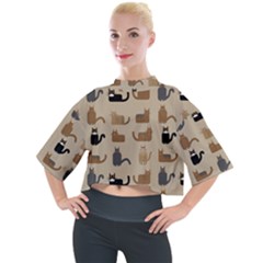 Cat Pattern Texture Animal Mock Neck T-shirt