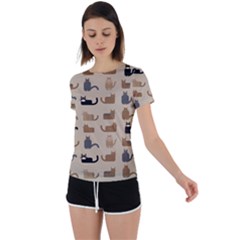 Cat Pattern Texture Animal Back Circle Cutout Sports T-shirt