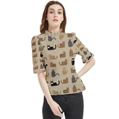 Cat Pattern Texture Animal Frill Neck Blouse