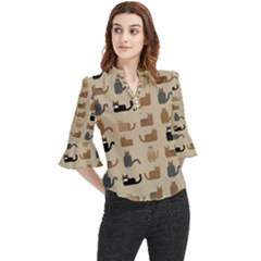 Cat Pattern Texture Animal Loose Horn Sleeve Chiffon Blouse