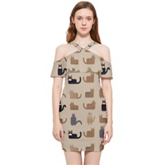 Cat Pattern Texture Animal Shoulder Frill Bodycon Summer Dress by Maspions