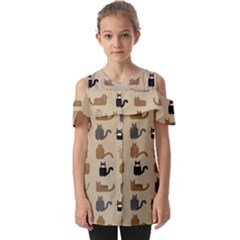 Cat Pattern Texture Animal Fold Over Open Sleeve Top by Maspions