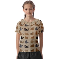 Cat Pattern Texture Animal Kids  Frill Chiffon Blouse