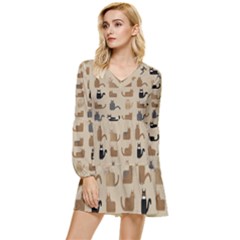 Cat Pattern Texture Animal Tiered Long Sleeve Mini Dress by Maspions