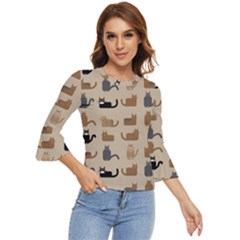 Cat Pattern Texture Animal Bell Sleeve Top