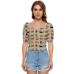 Cat Pattern Texture Animal Button Up Blouse