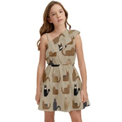 Cat Pattern Texture Animal Kids  One Shoulder Party Dress