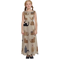 Cat Pattern Texture Animal Kids  Satin Sleeveless Maxi Dress