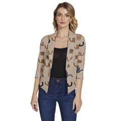 Cat Pattern Texture Animal Women s Draped Front 3/4 Sleeve Shawl Collar Jacket by Maspions