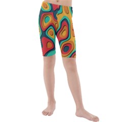 Paper Cut Abstract Pattern Kids  Mid Length Swim Shorts