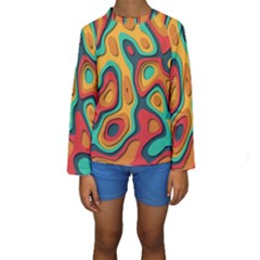 Paper Cut Abstract Pattern Kids  Long Sleeve Swimwear