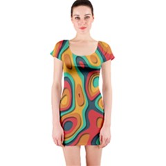 Paper Cut Abstract Pattern Short Sleeve Bodycon Dress