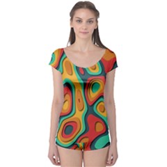 Paper Cut Abstract Pattern Boyleg Leotard 