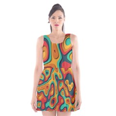 Paper Cut Abstract Pattern Scoop Neck Skater Dress