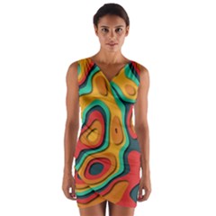 Paper Cut Abstract Pattern Wrap Front Bodycon Dress