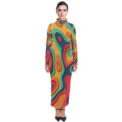 Paper Cut Abstract Pattern Turtleneck Maxi Dress