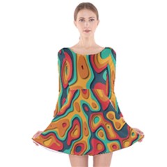 Paper Cut Abstract Pattern Long Sleeve Velvet Skater Dress