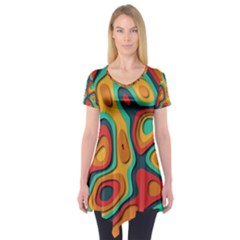 Paper Cut Abstract Pattern Short Sleeve Tunic 