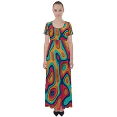 Paper Cut Abstract Pattern High Waist Short Sleeve Maxi Dress by Maspions