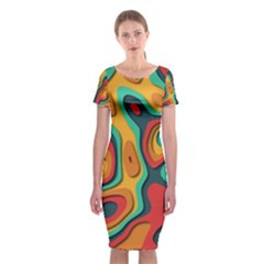 Paper Cut Abstract Pattern Classic Short Sleeve Midi Dress