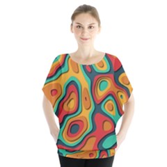 Paper Cut Abstract Pattern Batwing Chiffon Blouse