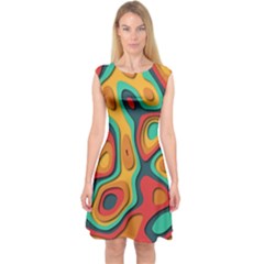 Paper Cut Abstract Pattern Capsleeve Midi Dress