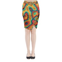 Paper Cut Abstract Pattern Midi Wrap Pencil Skirt