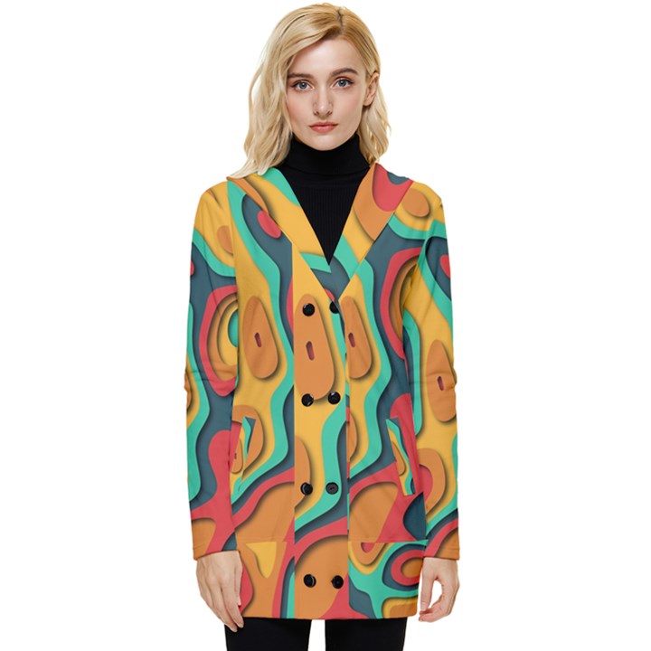 Paper Cut Abstract Pattern Button Up Hooded Coat 