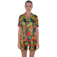 Paper Cut Abstract Pattern Satin Short Sleeve Pajamas Set by Maspions