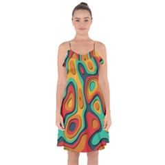 Paper Cut Abstract Pattern Ruffle Detail Chiffon Dress