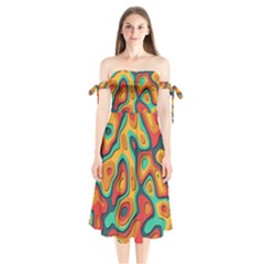 Paper Cut Abstract Pattern Shoulder Tie Bardot Midi Dress