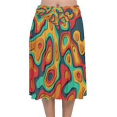 Paper Cut Abstract Pattern Velvet Flared Midi Skirt