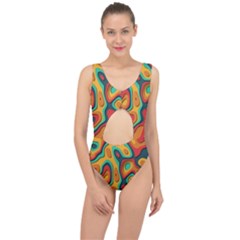 Paper Cut Abstract Pattern Center Cut Out Swimsuit