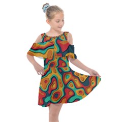 Paper Cut Abstract Pattern Kids  Shoulder Cutout Chiffon Dress