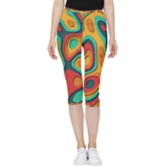 Paper Cut Abstract Pattern Inside Out Lightweight Velour Capri Leggings 