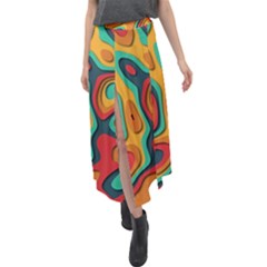 Paper Cut Abstract Pattern Velour Split Maxi Skirt