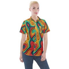 Paper Cut Abstract Pattern Women s Short Sleeve Pocket Shirt