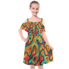 Paper Cut Abstract Pattern Kids  Cut Out Shoulders Chiffon Dress