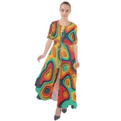 Paper Cut Abstract Pattern Waist Tie Boho Maxi Dress