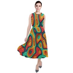 Paper Cut Abstract Pattern Round Neck Boho Dress by Maspions