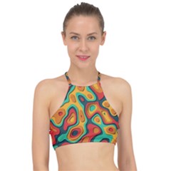 Paper Cut Abstract Pattern Halter Bikini Top