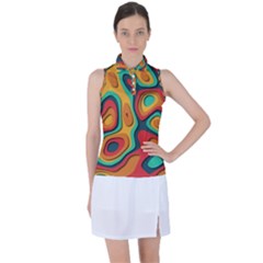 Paper Cut Abstract Pattern Women s Sleeveless Polo T-shirt