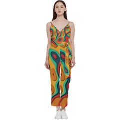 Paper Cut Abstract Pattern V-neck Camisole Jumpsuit