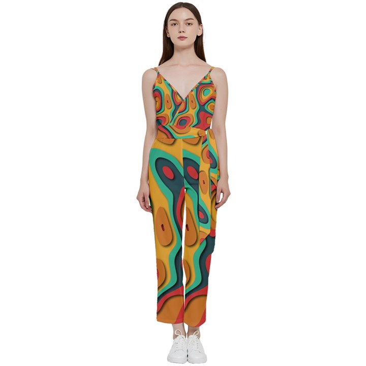 Paper Cut Abstract Pattern V-Neck Camisole Jumpsuit