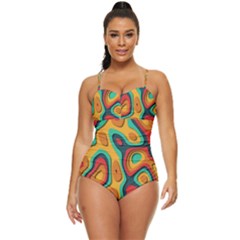 Paper Cut Abstract Pattern Retro Full Coverage Swimsuit