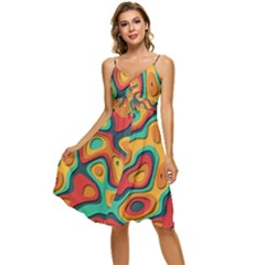 Paper Cut Abstract Pattern Sleeveless Tie Front Chiffon Dress by Maspions