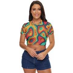 Paper Cut Abstract Pattern Side Button Cropped T-shirt